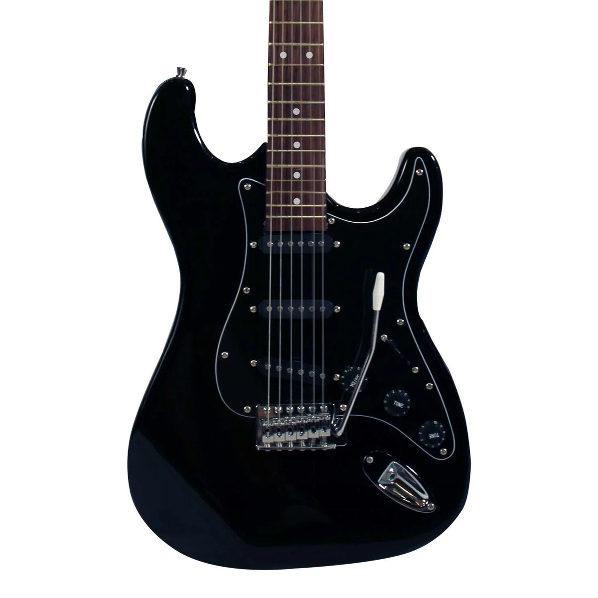 Black Electric Guitar with Amp, Case, and Cable U1437